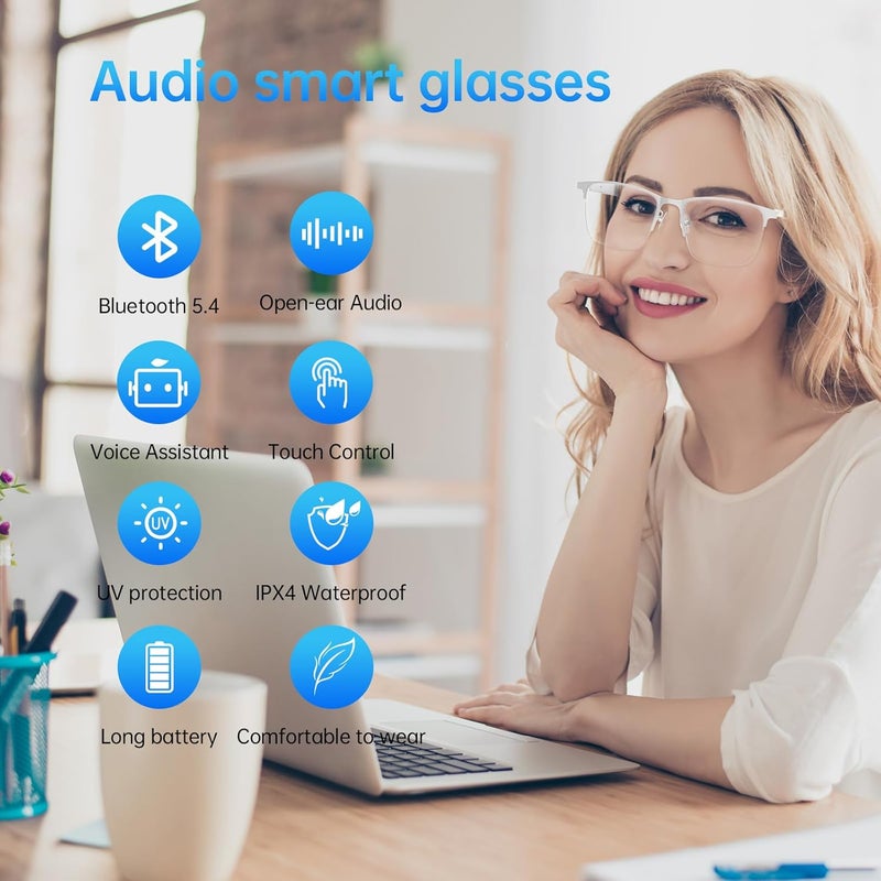 AIRMARS نظارات ذكية للرجال والنساء، نظارات بلوتوث مع عدسات فوتوكروميك/فلتر ضوء أزرق وعدسات مستقطبة، نظارات شمسية ذكية للنساء مع مكبر صوت، إطارات قابلة للتبديل (فضي) - Image 3